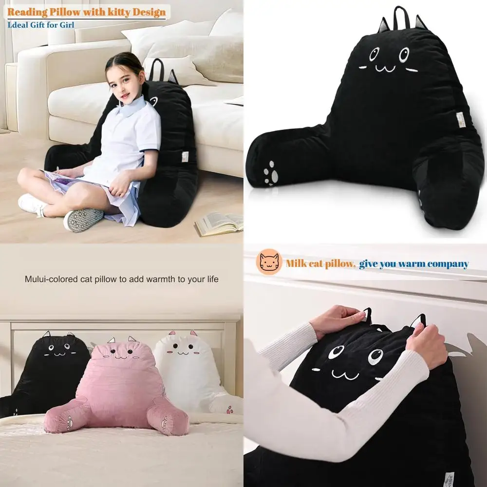 

Cozy Cat-Shaped Memory Foam Pillow with Armrests for Bedtime Reading, Ideal for Adults and Kids, Washable Cover