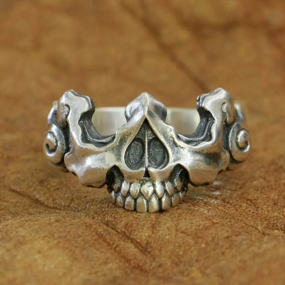 Half Skull Face 925 Sterling Silver Ring Biker Punk Skull Jewelry TA275 US Size 6~15 HZ