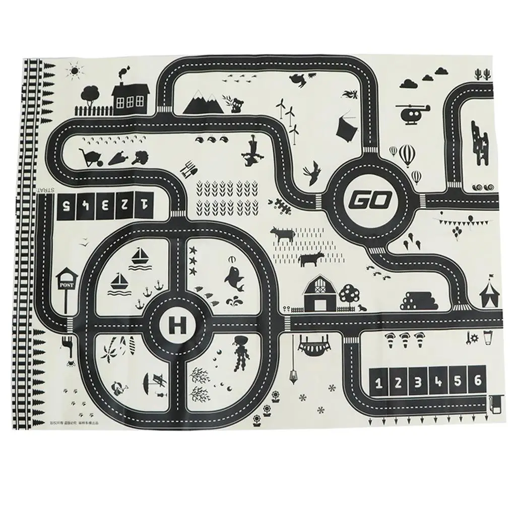 Toy Car Mat for Kids Country Roads Traffic Map Rug Vehicles Play Set Carpet Children’s Activity Floor