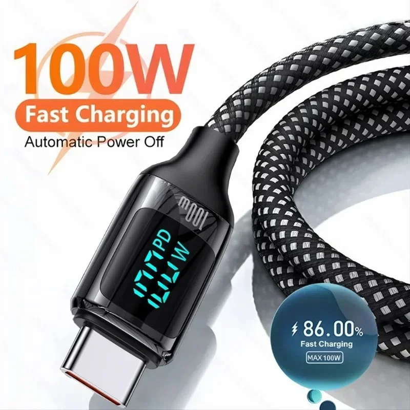 USB C 100 W Superschnelllade-Datenkabel, robustes Nylongeflecht, Typ C, Ladegerät, Kabel für Android, Huawei, Xiaomi, Telefon, Datenleitung