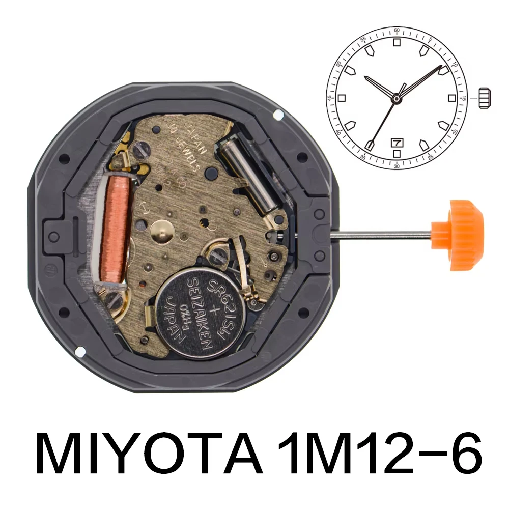 MIYOTA 1M12 Movement 1M12 Miyota Movement Watch Quartz Movement 1M12D-6 Movement Japan Three Hands Date at 6 Repair Part