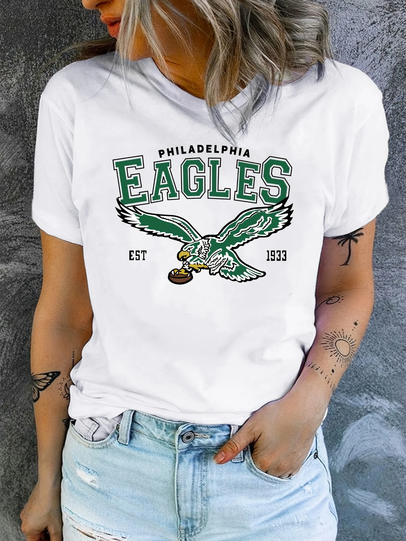 Eagles Print New Women\'s Fashion O-Neck Summer Trend Women\'s Y2K Top Trend Comfortable Short Sleeve Cotton T-Shirt