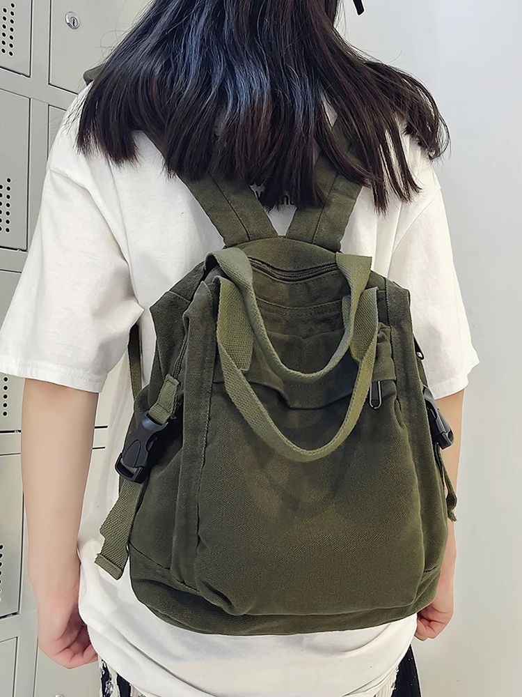 Canvas-Rucksack, einfarbig, Pendeln, Schultasche, Schulrucksack, ästhetischer Hippie-Y2K-Rucksack für Frauen und Mädchen