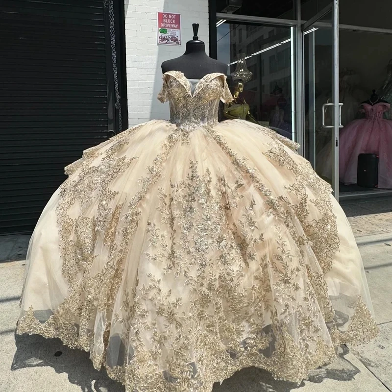 

Женское бальное платье принцессы шампанского, платье для Quinceanera, кружевное платье с аппликацией и бусинами, милое платье 16, платья, платье для дня рождения