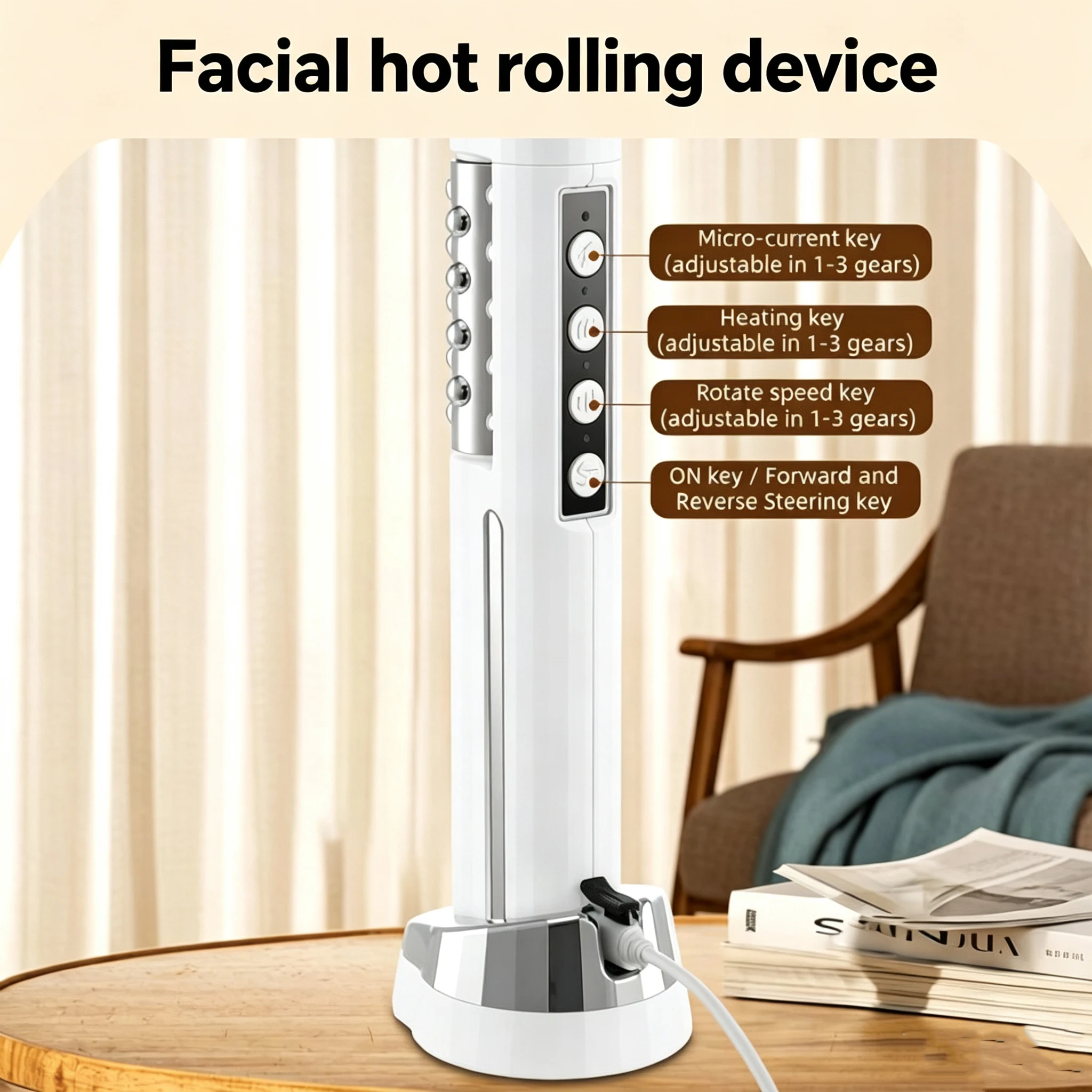 New Handheld Facial Hot Rolling Device EMS Micro Current Heating Massage Facial Multifunctional Beauty Device