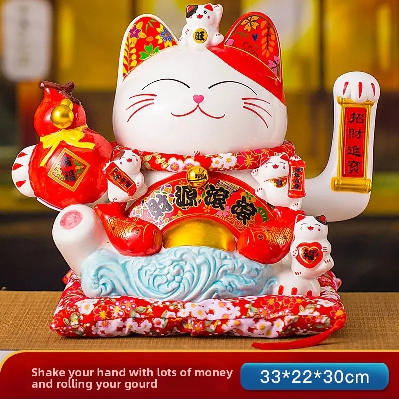 Hand-shaking Maneki Neko Figurines Automatic Hand-shaking Prosperous Business, Store Opening Gifts for Offices Homes