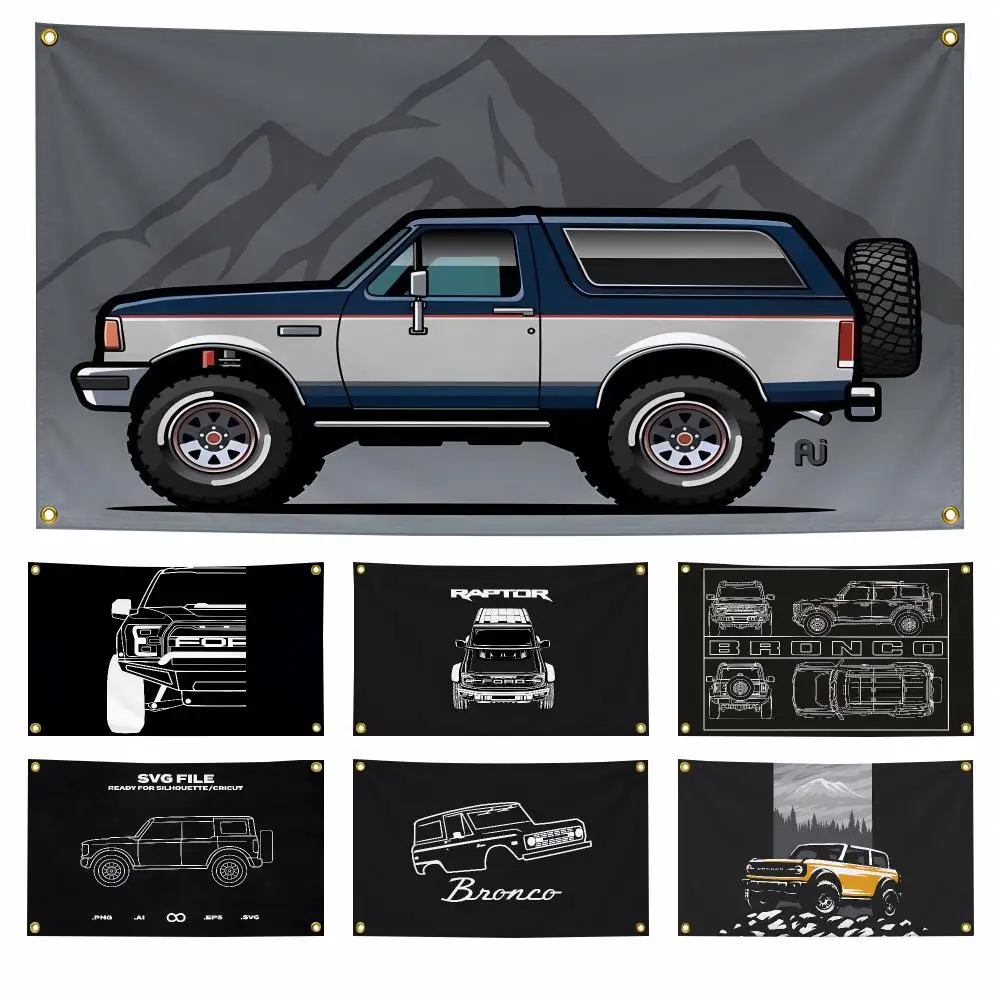 44 Car F-Ford Bronco Raptor Off Road Adventure SUV Flags Wide Fabric Wall Decor for Bedroom Dorm Gaming Room Garage Gift