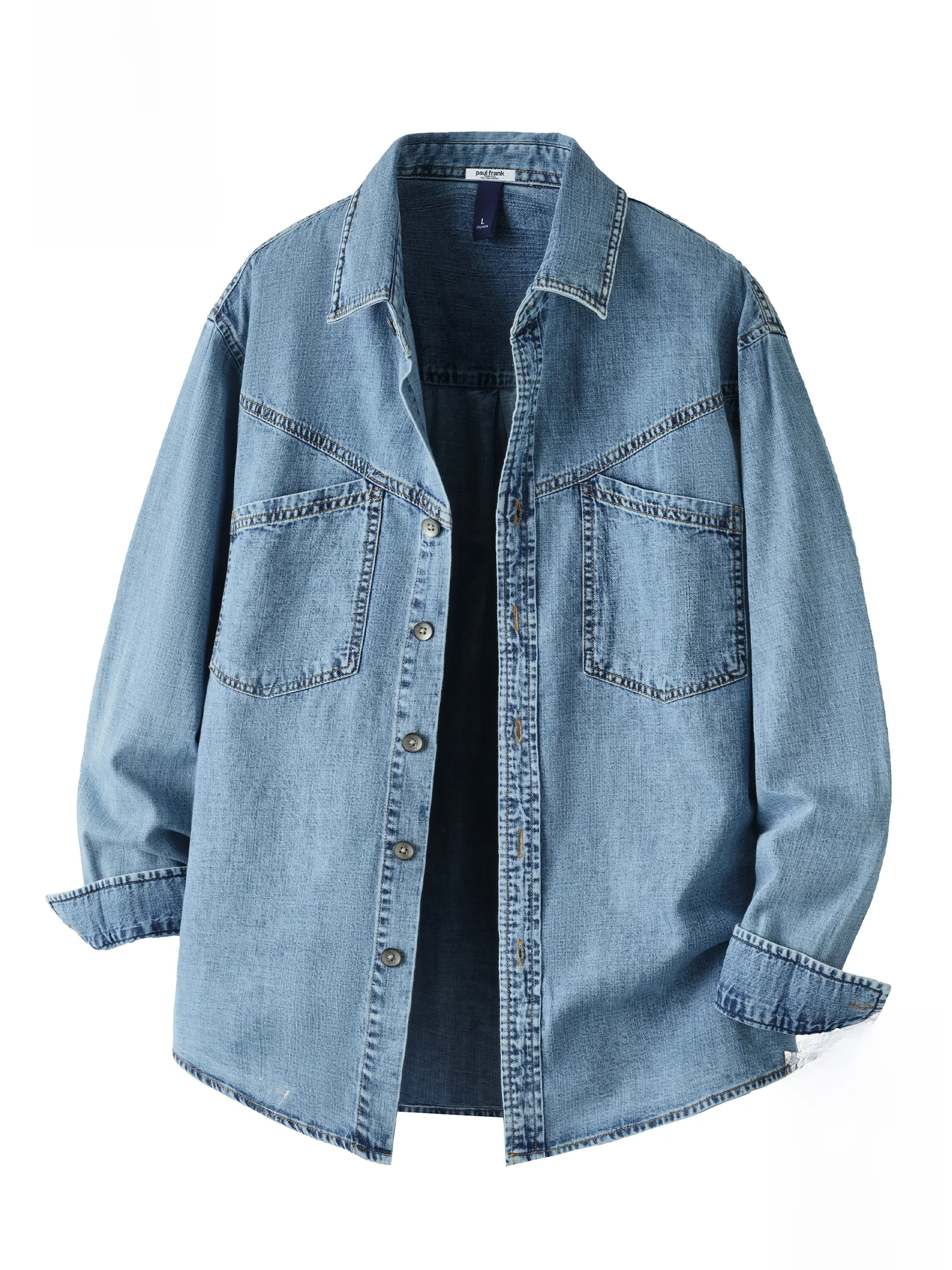 

PaulFrank Pure Cotton Denim irt Casual Collar Spring New Sle Workwear Jaet Large Mouth Monkey Youth Faion Long Sve