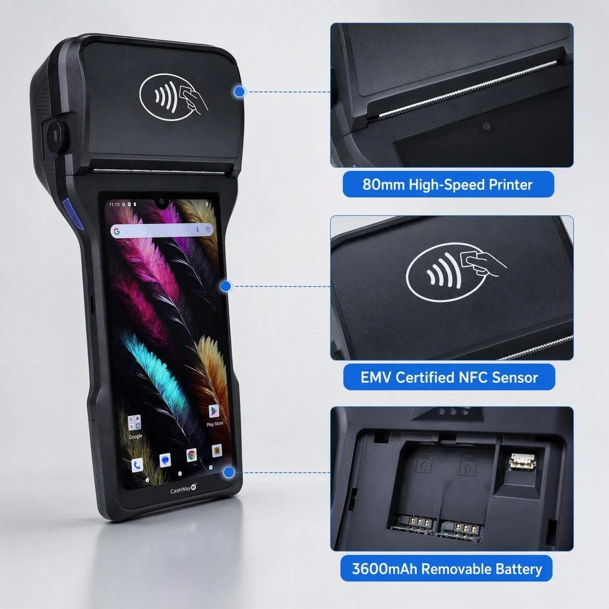 6.26 Inch Android 14 Handheld POS Terminal With 4GB/32GB Bluetooth Wi-Fi/NFC Newland Scanner 80mm Printer For Retail