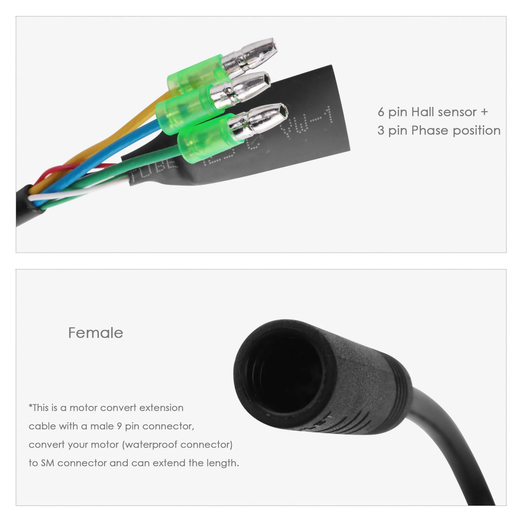 Cable de extensión de conversión de Motor RIRI, línea de conversión de 9 pines, conector impermeable, Cable de extensión de Motor de bicicleta eléctrica de 60cm