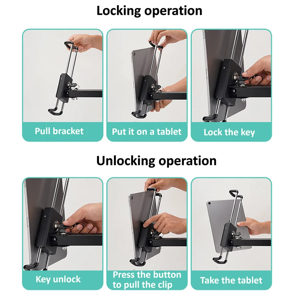 Wall Mount Tablet Stand Stretchable Wall Holder with Anti Theft Security Lock Adjustable Metal Wall iPad Stand for iPad 7-13inch