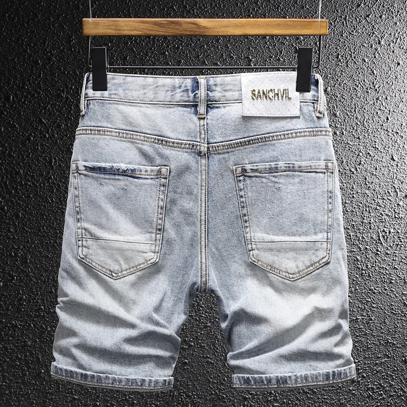Summer Designer Fashion Men Jeans Retro Blue Stretch Slim Fit Ripped Denim Shorts Men Patched Hip Hop Y2K Vintage Shorts Hombre