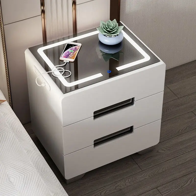 الجملة طاولة السرير الذكية مع مكبرات الصوت LED ضوء شحن لاسلكي الحديثة الفاخرة متعددة الوظائف منضدة لغرفة النوم #2