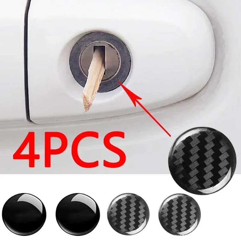 4PCS Car Door Lock Sticker Keyhole Protection Black Carbon Fiber White Black Car Decoration Carbon Fiber Protective Layer