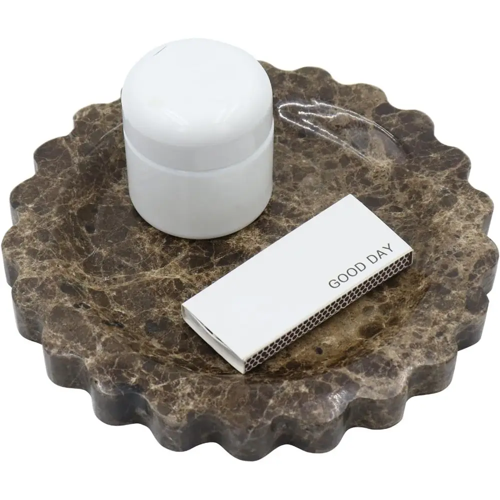 

Round Marble Decorative Tray with Scalloped Edge, Luxury Natural Stone Bathroom Vanity Tray, Drer Top Perume Coee Home Kitchen