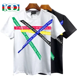 2022new Starbags Hot style short sleeved men's round collar T-shirt domineer personality high quality hot drill skull