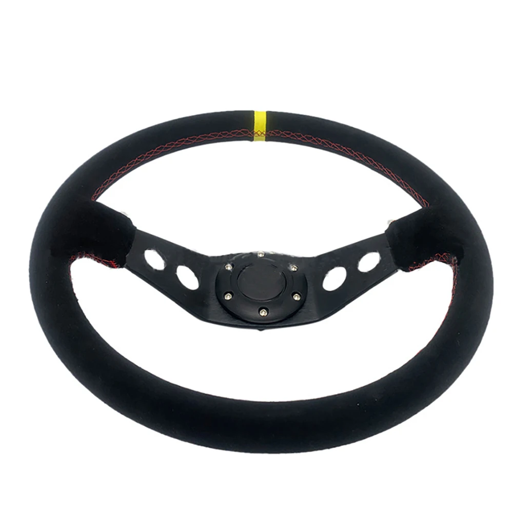 14 Inch 350MM Universal Frosted Steering Wheel Deep Concave Suede Steering Wheel Car Accessories Personalization