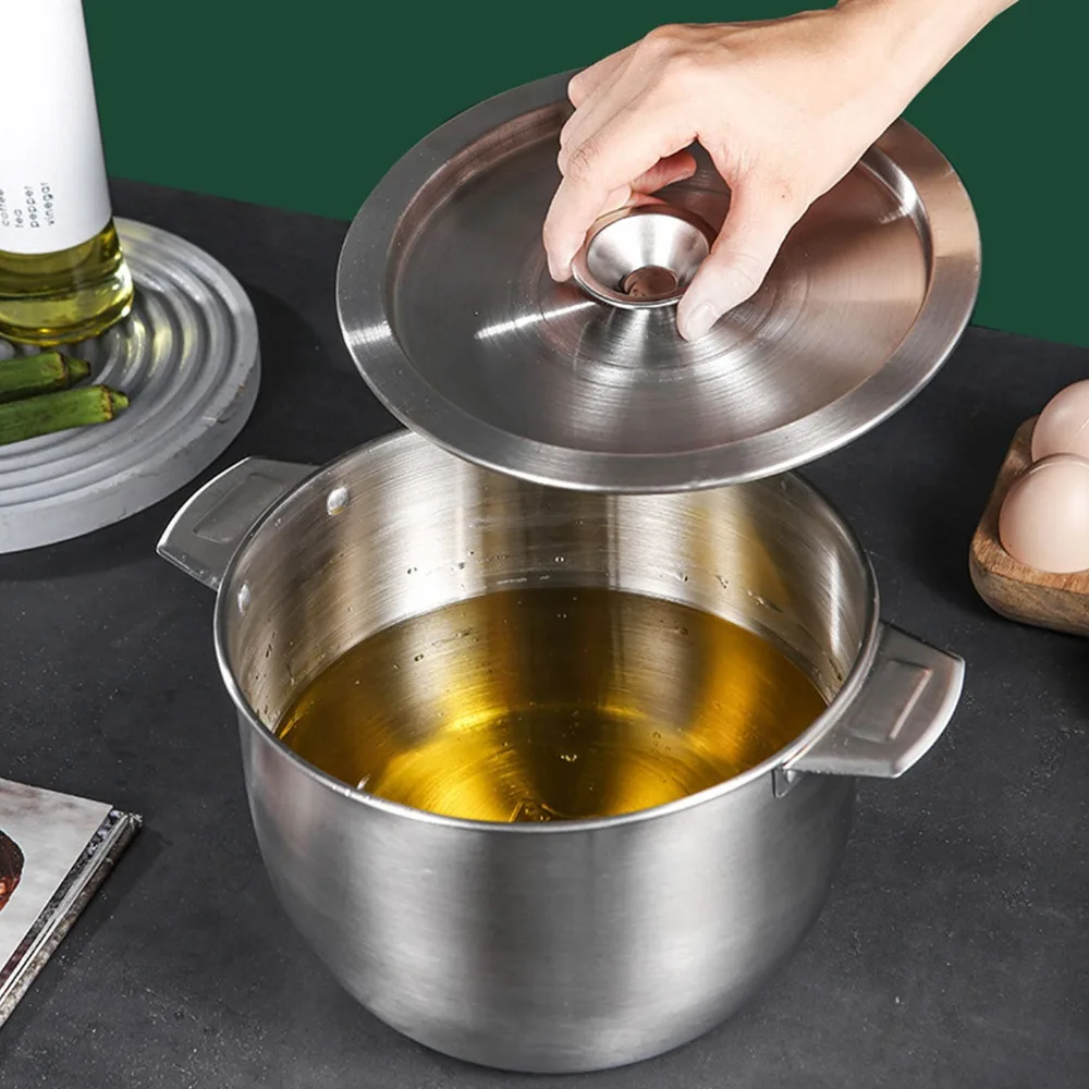 Durable 304 Stainless Steel Oil Storage Tank 2.8L Oil Filter Pot Strainer Pot Fryer Oil Storage