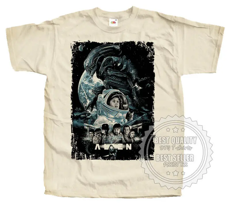 

ALIEN V1 horror T SHIRT Movie Poster Natural Beige All Sizes S to 5XL