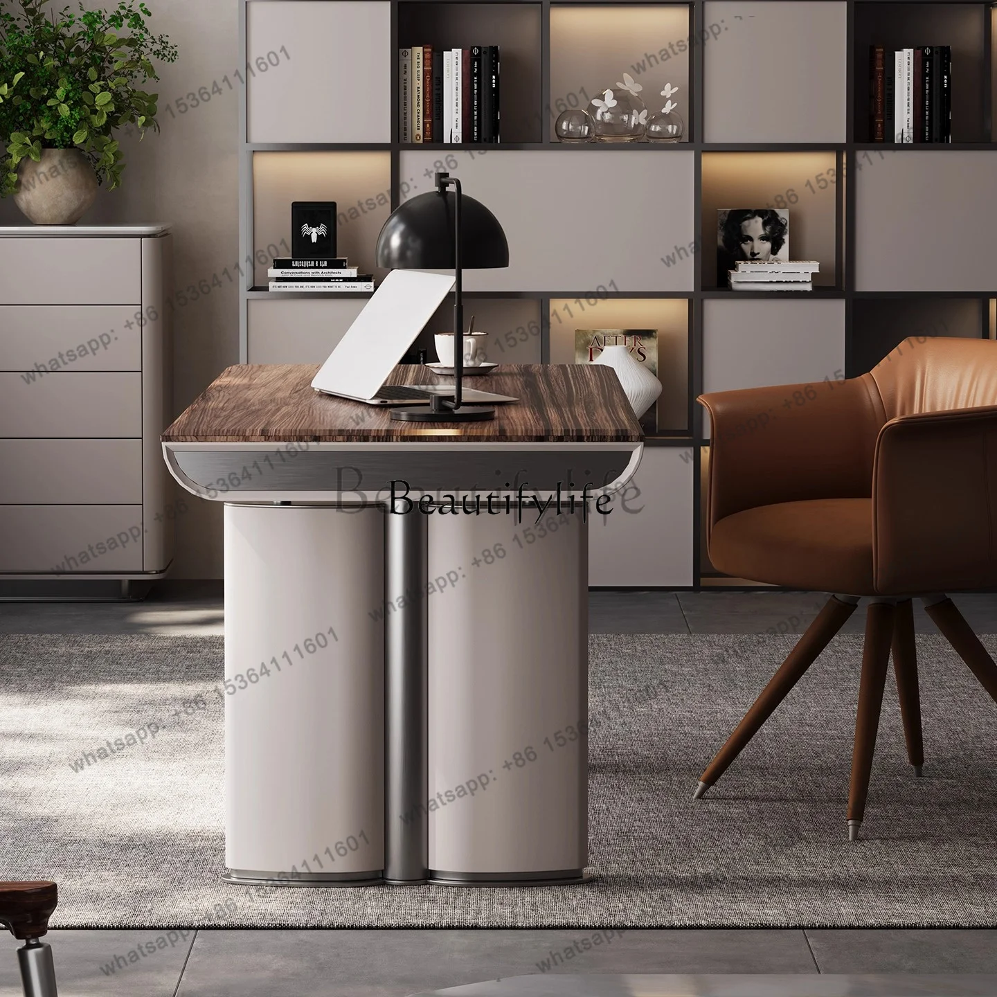 HJ Italian Minimalist Solid Wood Desk Large Apartment Study Furniture Computer Desk