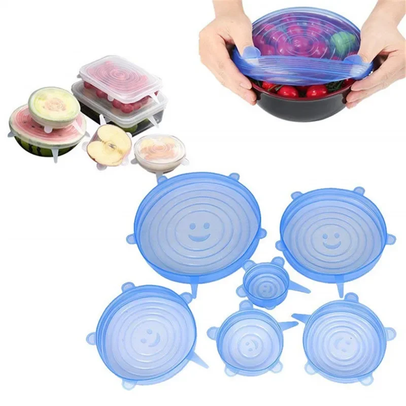 

Kitchen Gadgets: Set of 6 Reusable Silicon Stretch Lids - Universal Silicone Food Wrap Bowl Lid - Kitchen Tools