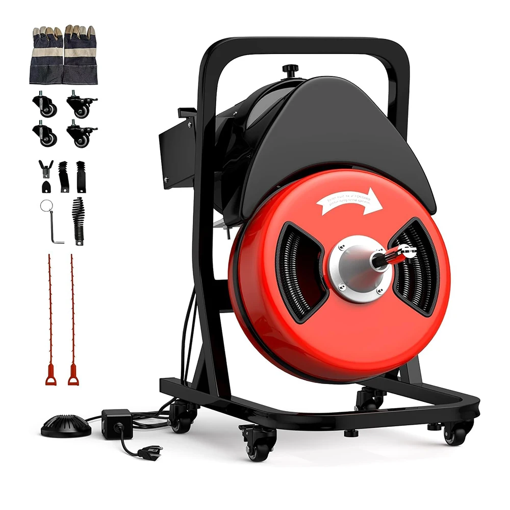 

Электрическая машина для очистки стоков, портативная канализационная змея с автоматической подачей, ножной переключатель с воздушной активацией, электрический сливной шнек для канализационной змеи