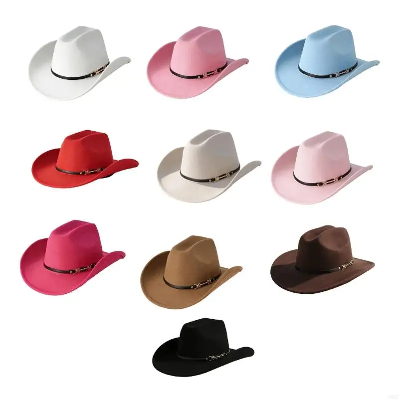 39BC Fashion Cowboy Cap Windproof Wide Brims Western Top Hat Large Brims Hat