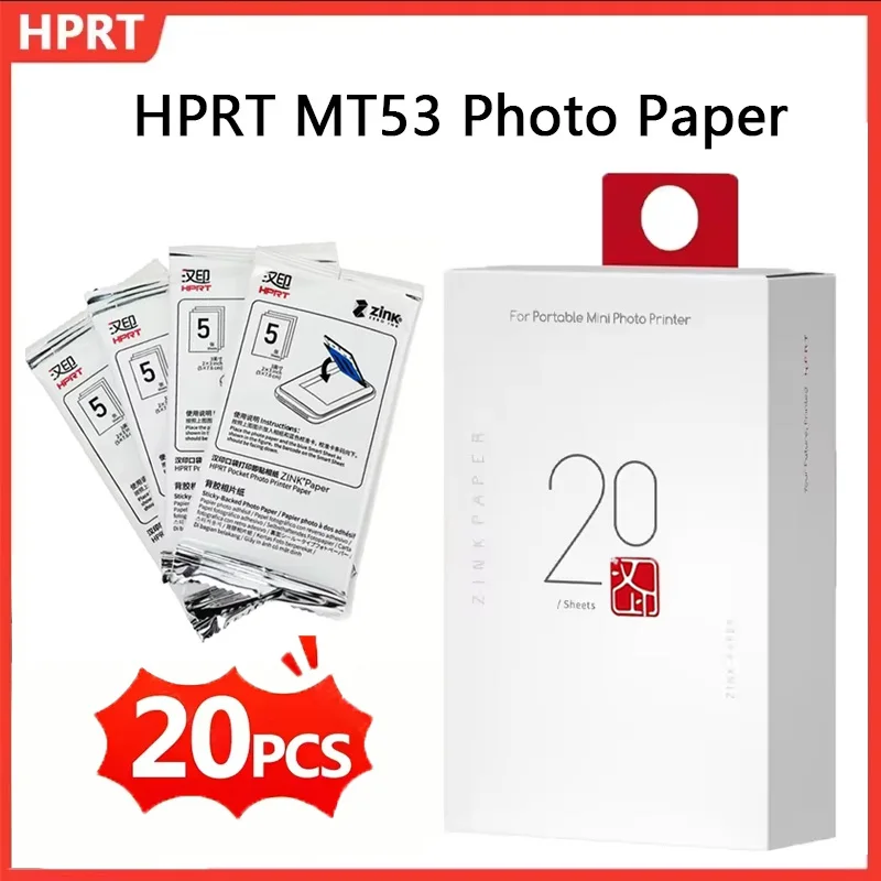 

HPRT MT53 Color Photo Paper 10/20/40 Pcs 2x3 Inch Self-Adhesive Sticky-Backed Photo Paper For HD Color Pocket Photo Printer MT53
