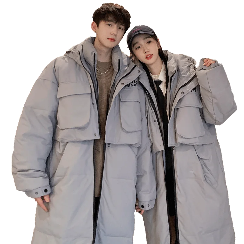 2023 Warm Hooded X-long Thick white duck down Jacket Mens Casual large pockets Unisex Style Overcoat Winter Thermal Coats Women