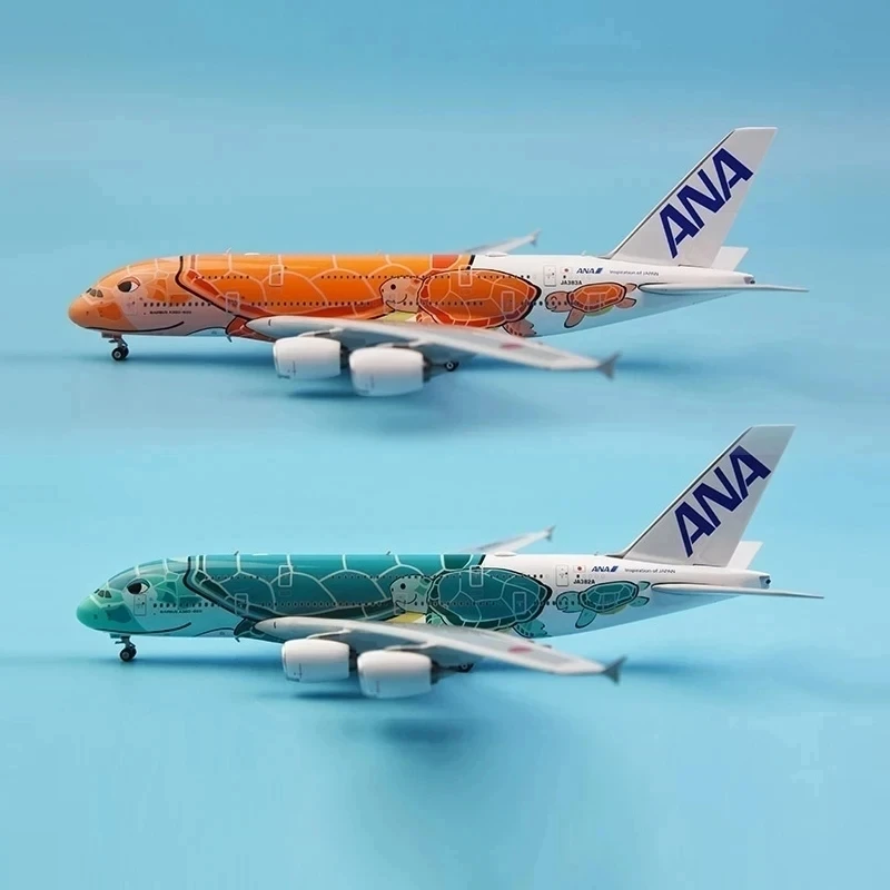 Avión de aleación de Metal para pintar, modelo de avión japonés Air ANA Airbus A380, tortuga marina de dibujos animados, 20CM