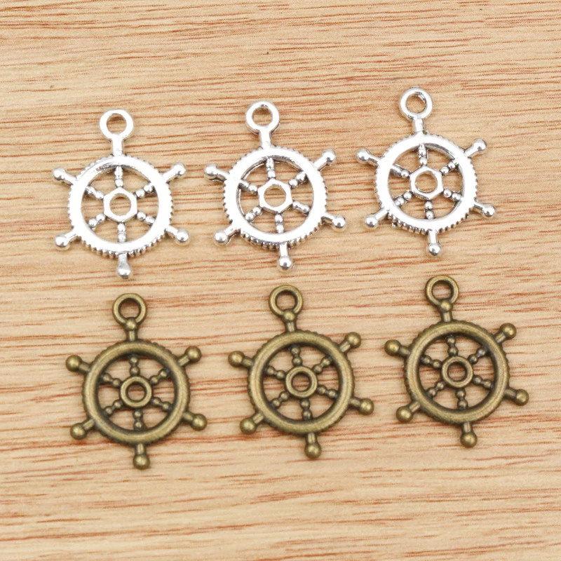 30pcs 20x15mm Antique Bronze and Antique Silver Plated Rudder Handmade Charms Pendant:DIY for bracelet necklace