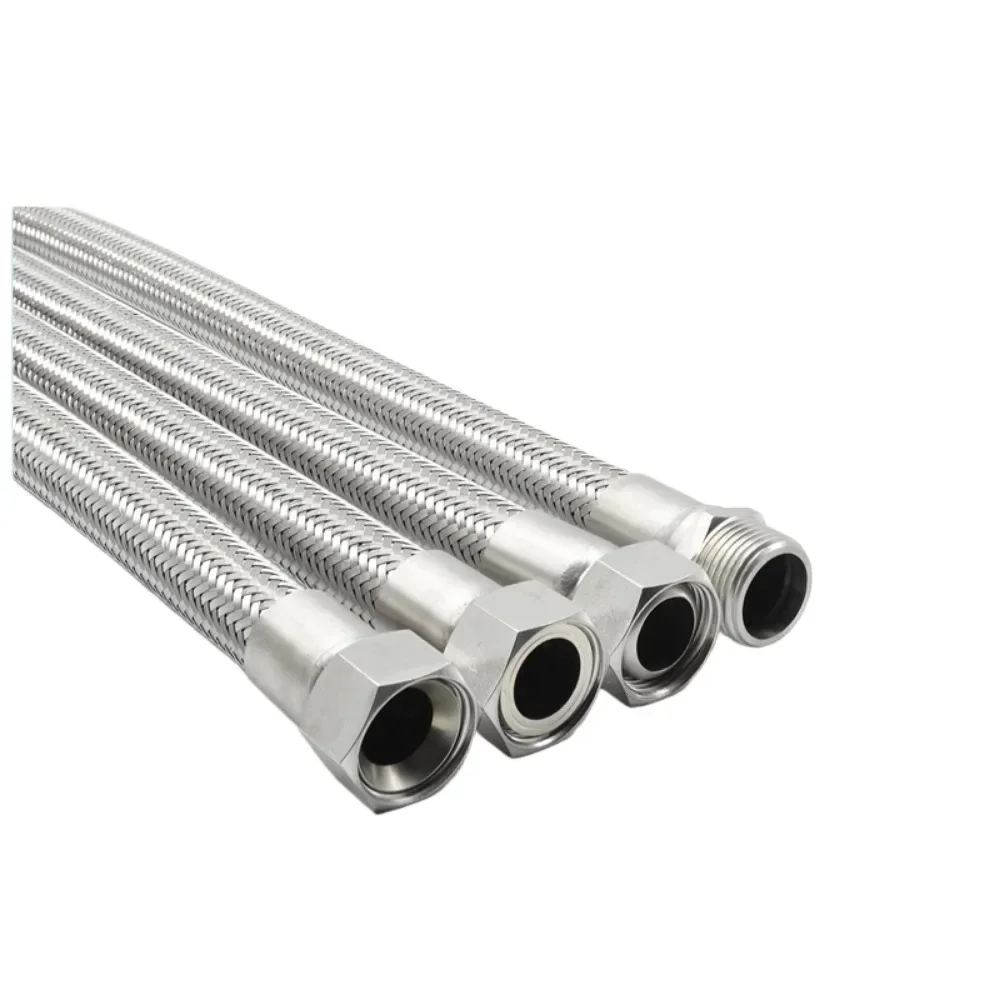 2.5-10M DN8-50 BSPP 304 Stainless Steel Braided Flexible Bellow Tube - Male/Female 1/4