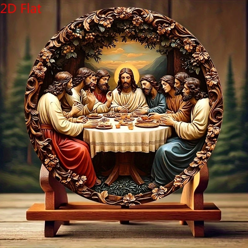 2D 8-Zoll Metall-Eisen-Rundplatte Jesus und Jünger Flache Christliche Religiöse Kunst Kirche Gebetsraum Wohnzimmer Heim-Dekoration