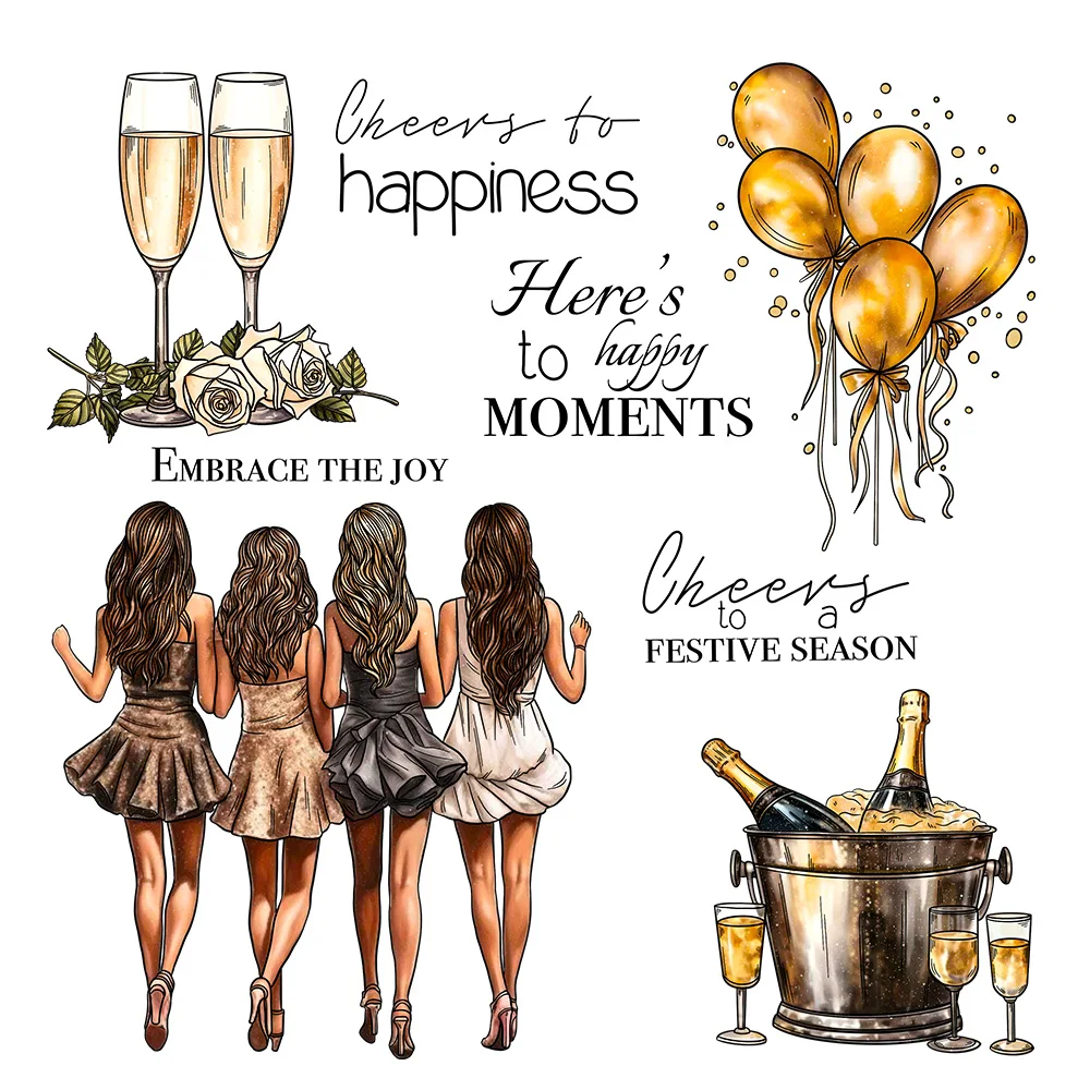 

Mangocraft New Year Party Wine Balloons Women Clear Stamp DIY Scrapbooking Supplies Silicone Stamp For Card Making Albums Decor
