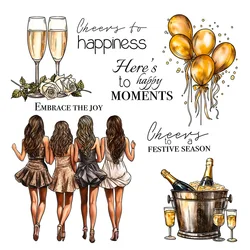 Mangocraft New Year Party Wine Balloons Women Clear Stamp DIY Scrapbooking Supplies Silicone Stamp For Card Making Albums Decor