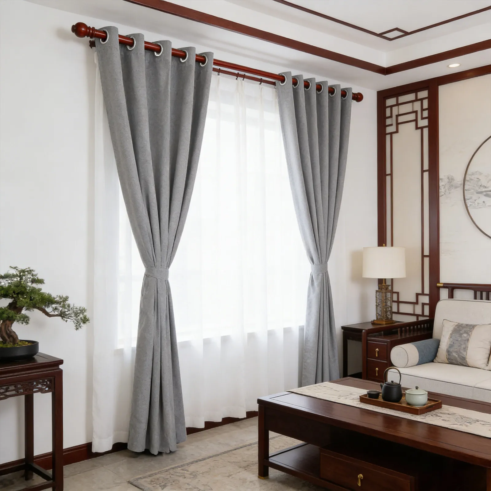 2Pcs Thermal Insulated Blackout Curtains Light Grey Room Darkening Drapes Eyelet Window Treatment Living Room Bedroom Heat