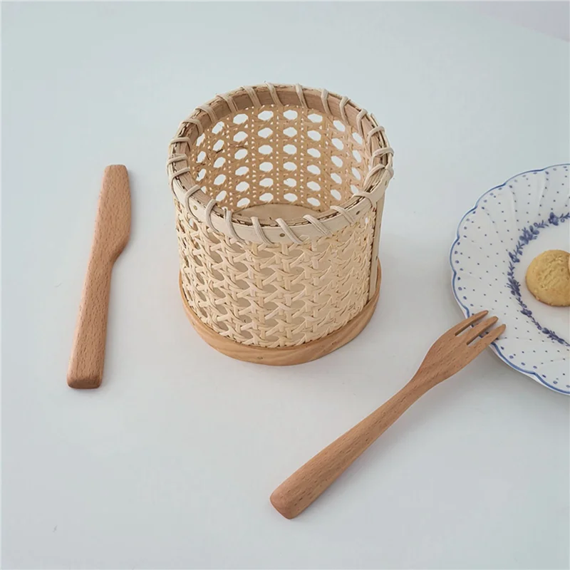ABAH-4X Rattan Chopsticks Storage Handmade Spoon Organizer Holder Pen Pencils Organization Vase Support Kitchen Table Decor