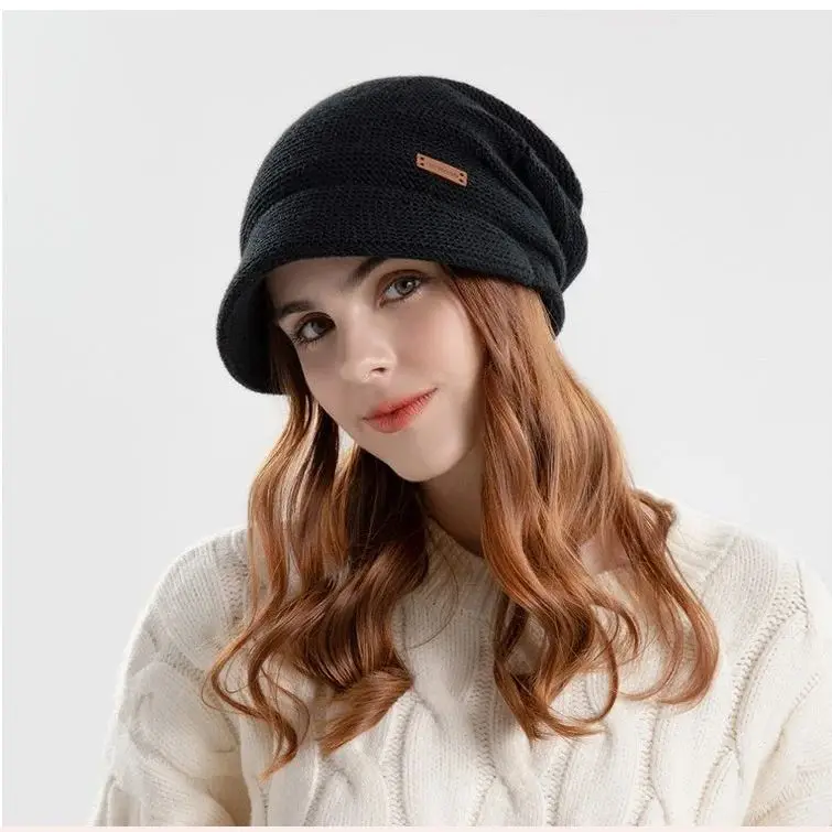 Winter Velvet Stacked Hat Women's Outdoor Warm Hooded Hat Wide Brim Show Face Small Ear Protection Fashion Moon Hat