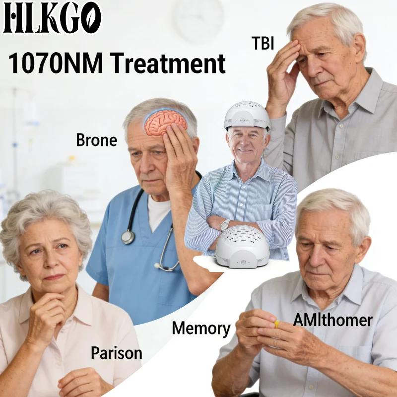 Professional Grade HLKGO 20000Hz Brain Injury Helmet, 1070nm 200 Diodes for Neurodegenerative Parkinson Alzheimer PTSD Anxiety