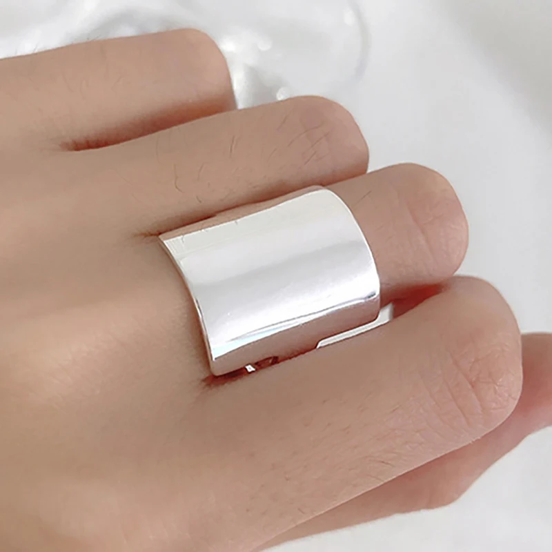 FOXANRY Minimalist Stamp Smooth Rings for Women Couples New Fashion Creative Width Geometric Handmade Birthday Party Jewelry