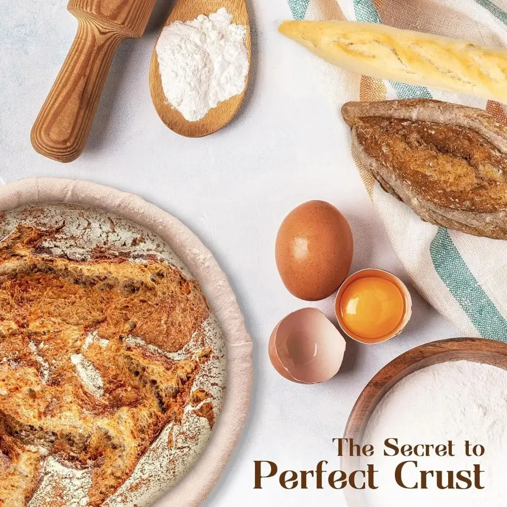 

Round Woven Fermentation Basket with Liner Handmade Bread Proofing Basket Retro Rustic Style Dough Fermentation Basket Home