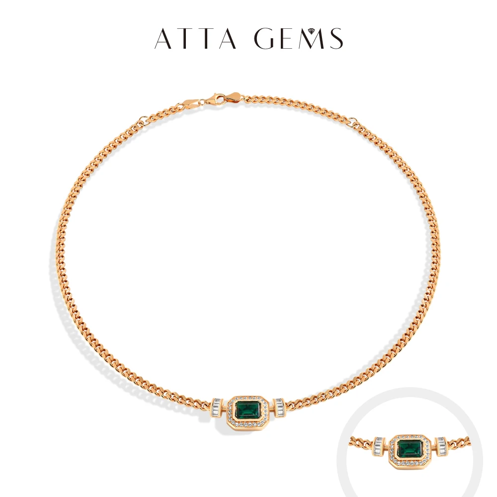 

ATTAGEMS Vintage Luxury Lab Zambian Emerald Necklace Women Men s925 Sterling Silver Punk Cuban Chain Party Fashion Jewelry Gifts