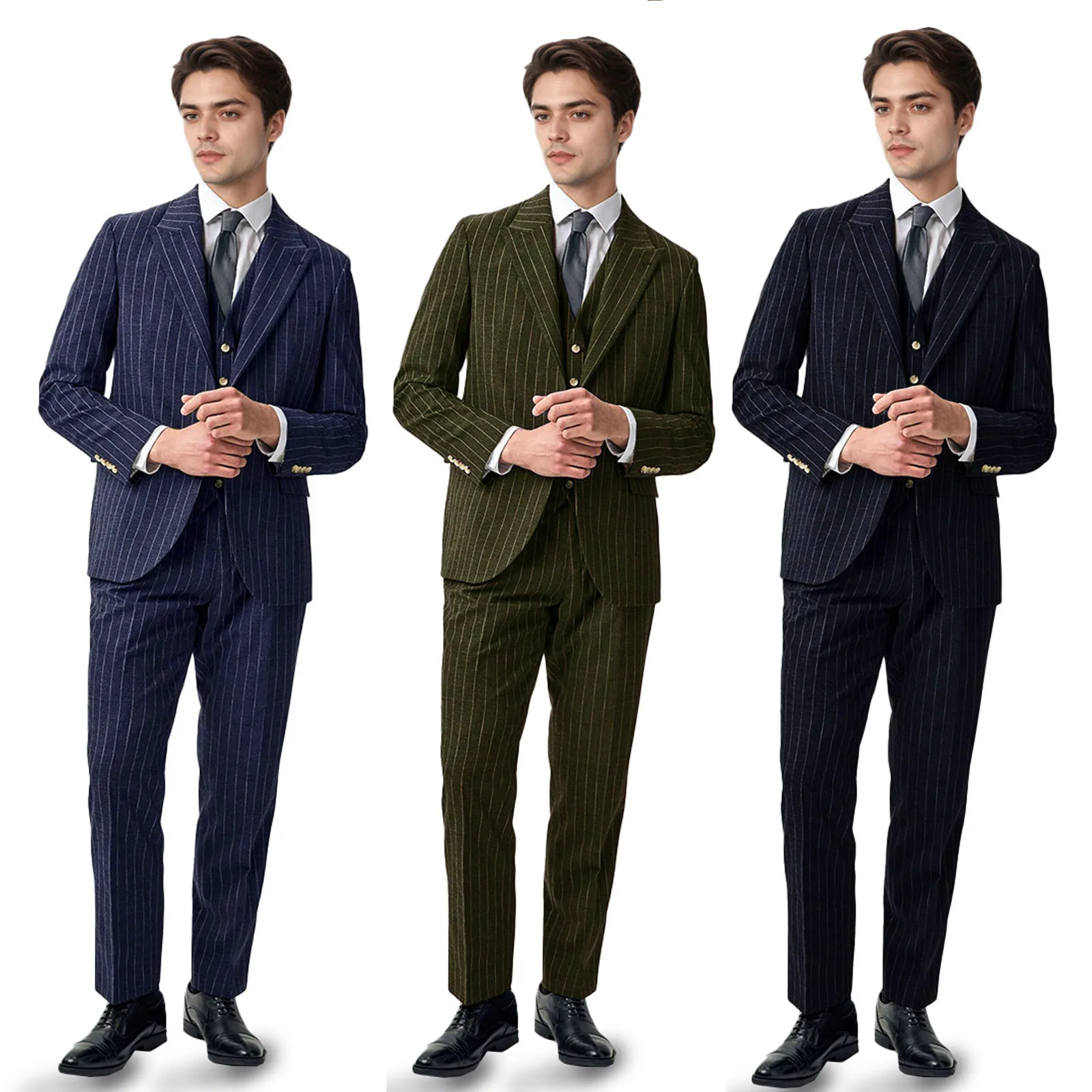 

Blue Striped Business Men's Suit Slim Fit Suit Set 3 Piece ( Jacket + Vest + Pants ) Formal Wedding Tuxedo Groom Male Fashion