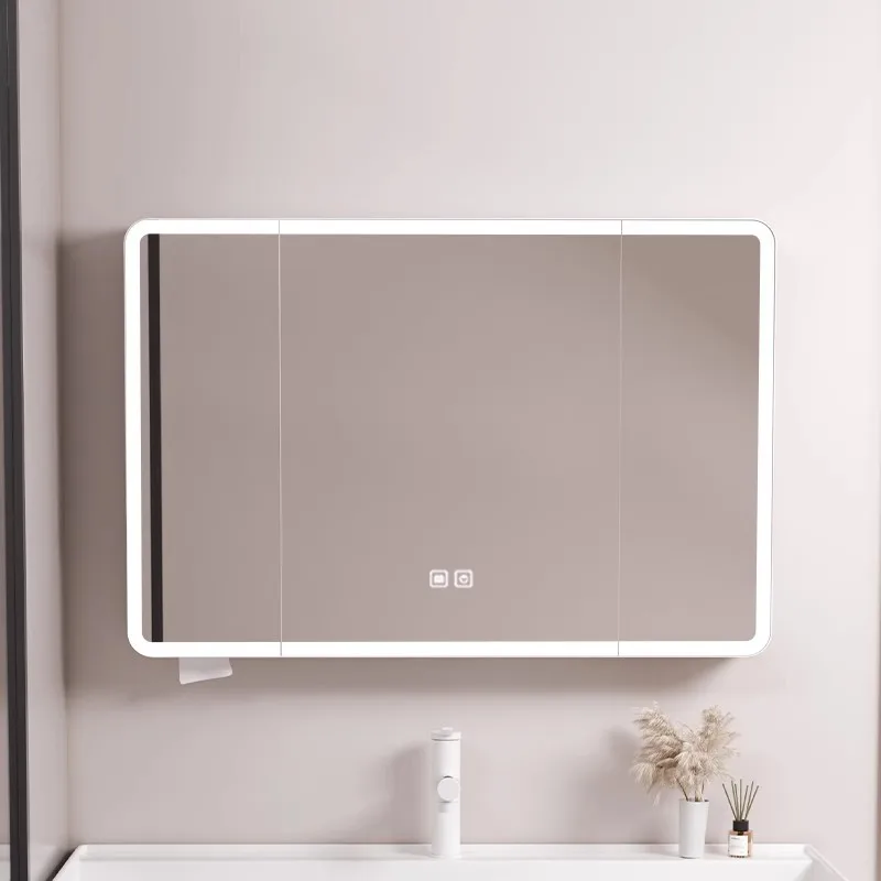 New arc bathroom mirror cabinet bathroom mirror cabinet intelligent lighting locker wall-mounted mirror cabinet with vanity
