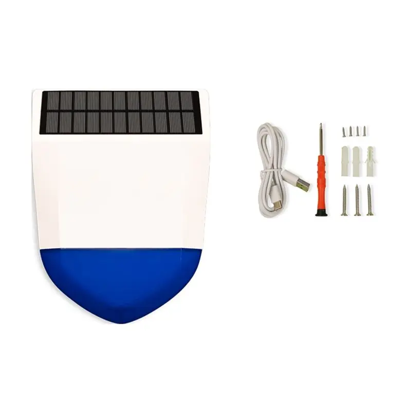 

ABZZ-Sound And Light Siren Alarm Solar Outdoor IPX5 With Rechargeable Battery Solar Smart Sound And Light Sensor