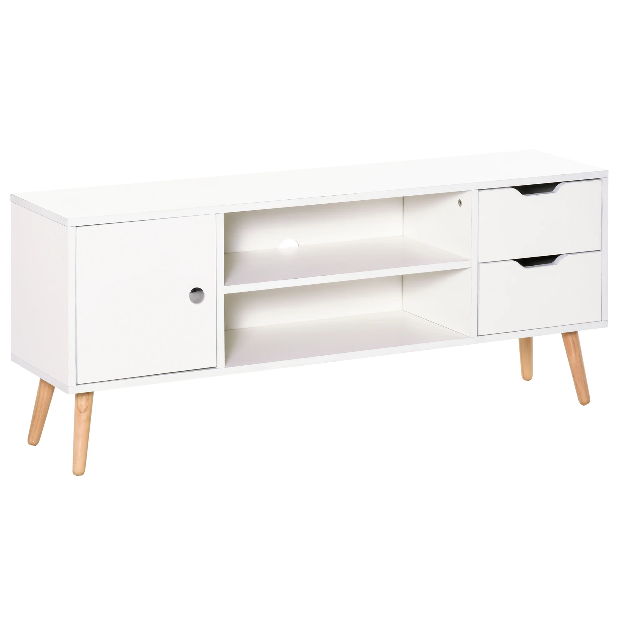 HOMCOM Mueble de TV 120x28x44cm con Armario Estantes Abiertos Cajones Carga 30kg