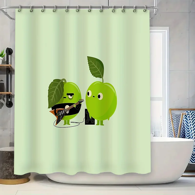 

Забавная гитара, занавеска для душа «Яблоко», милый фруктовый музыкальный набор для декора ванной комнаты, водонепроницаемый моющийся художественный домашний декор