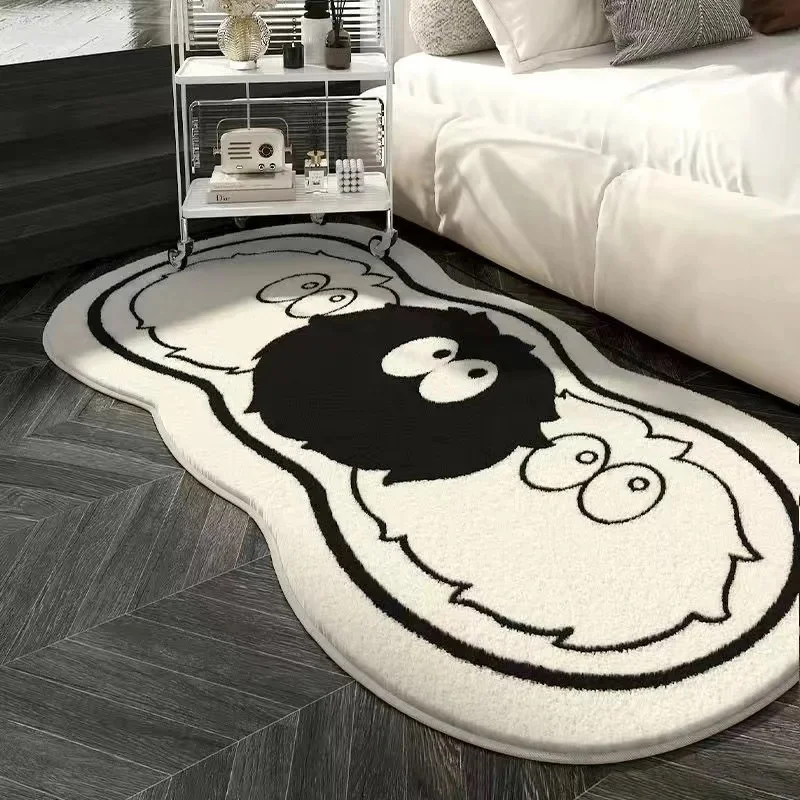 

Cartoon Black and White Faux Sheepskin Rug Non-Slip Carpet for Living Room Bedroom Study Balcony Floor Mat
