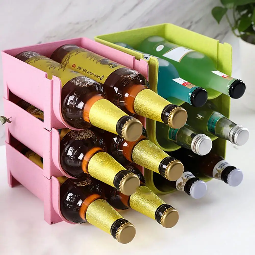 1PC Refrigerator Can Beer Wine Bottle Holder Rack Anti-skid Hollow Design PP Stackable Can Storage Stand for Kitchen Organizer