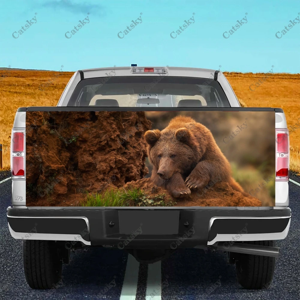 Sleeping Brown Bear Car Tail Trunk Protect Vinly Wrap Sticker Decal Auto Hood Decoration Engine Cover for SUV Off-road Pickup